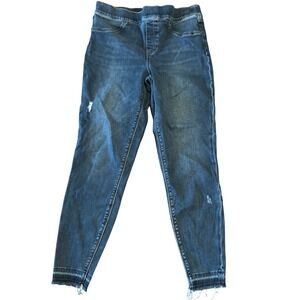 Spanx Jean-ish Distressed Skinny Leggings Medium Wash Raw Hem Blue Womens L